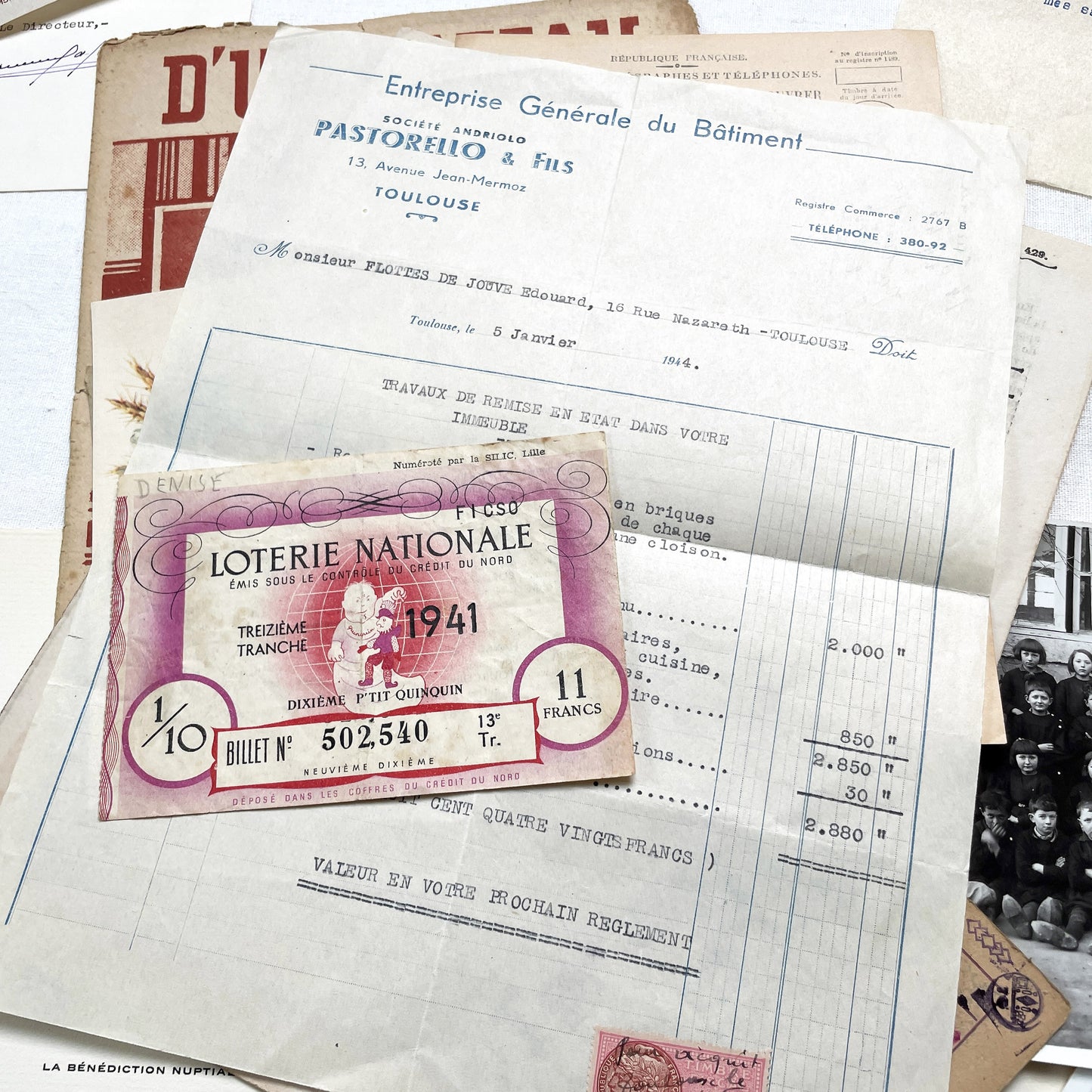 1940s - Vintage French Paper Ephemera Lot - Historical Documents for Junk Journal - Scrapbooking - Collectible Antique Papers