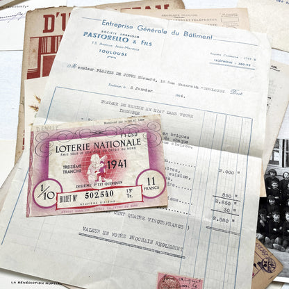 1940s - Vintage French Paper Ephemera Lot - Historical Documents for Junk Journal - Scrapbooking - Collectible Antique Papers