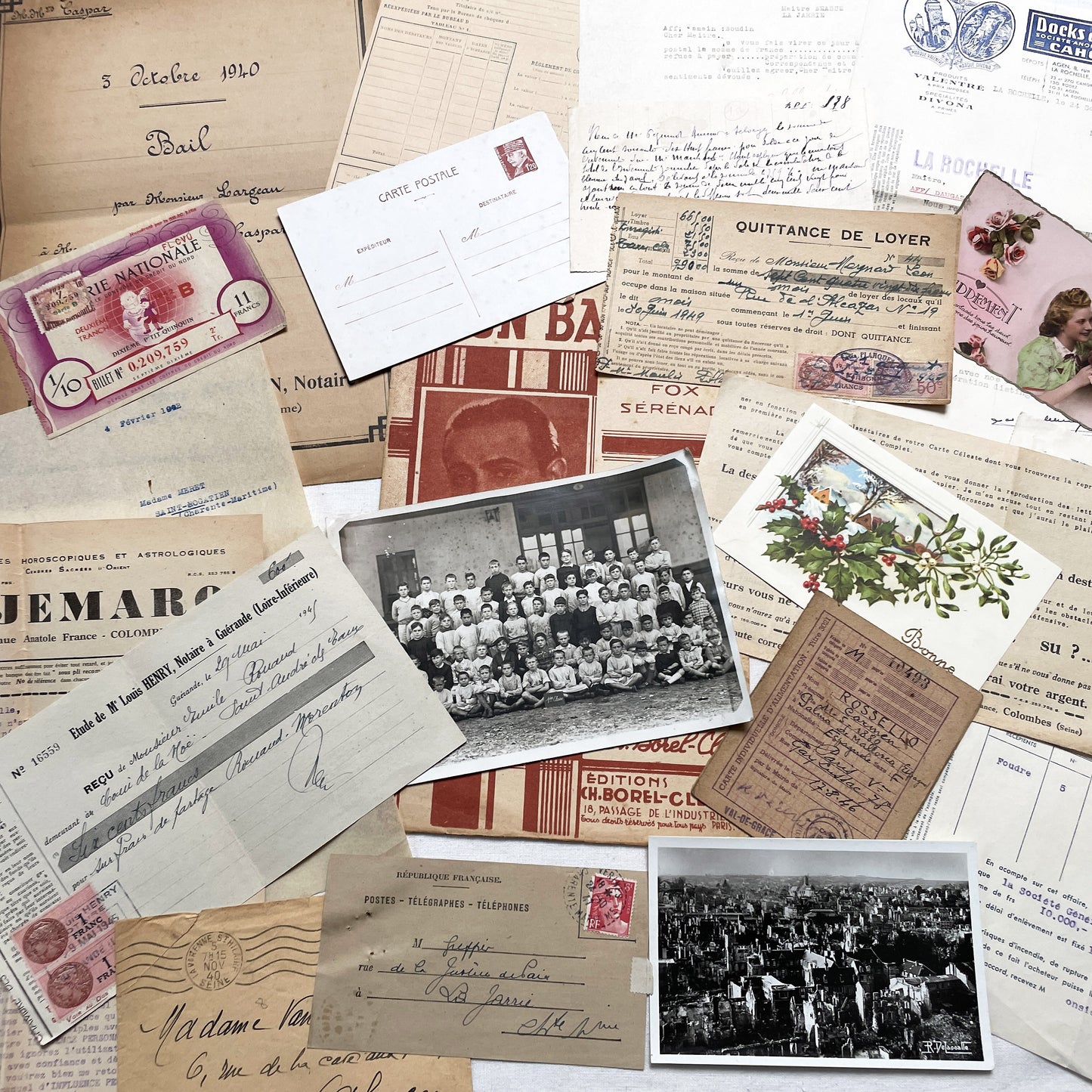 1940s - Authentic French Vintage Ephemera Collection - Documents for Scrapbooking, Junk Journals, and Art Projects - 20 Diverse Papers