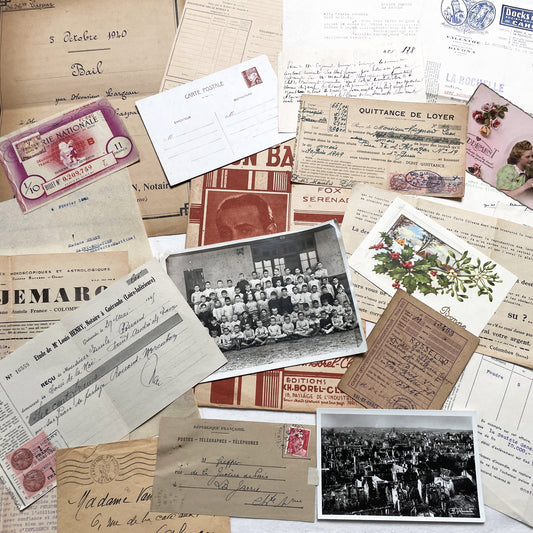1940s - Authentic French Vintage Ephemera Collection - Documents for Scrapbooking, Junk Journals, and Art Projects - 20 Diverse Papers