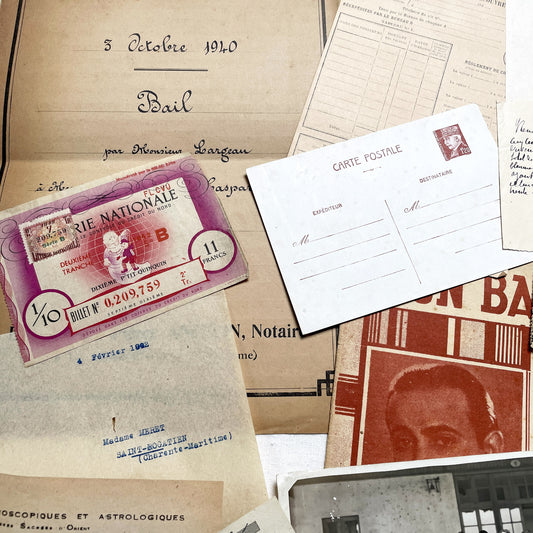 1940s - Authentic French Vintage Ephemera Collection - Documents for Scrapbooking, Junk Journals, and Art Projects - 20 Diverse Papers