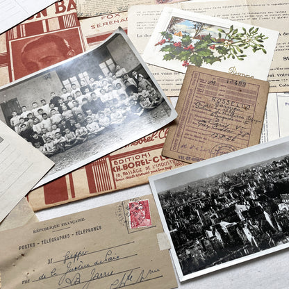 1940s - Authentic French Vintage Ephemera Collection - Documents for Scrapbooking, Junk Journals, and Art Projects - 20 Diverse Papers