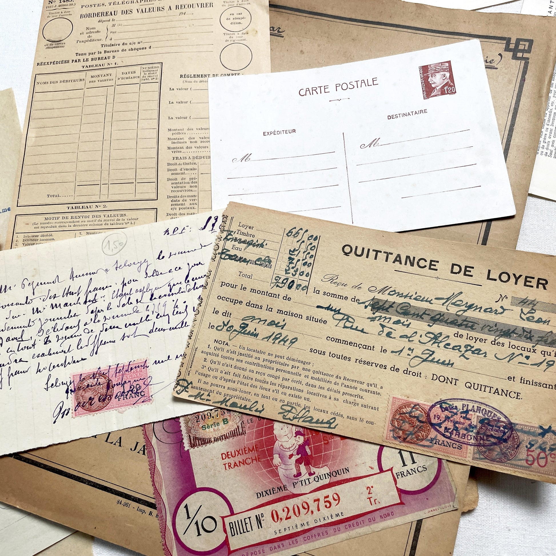 1940s - Authentic French Vintage Ephemera Collection - Documents for Scrapbooking, Junk Journals, and Art Projects - 20 Diverse Papers