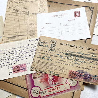 1940s - Authentic French Vintage Ephemera Collection - Documents for Scrapbooking, Junk Journals, and Art Projects - 20 Diverse Papers