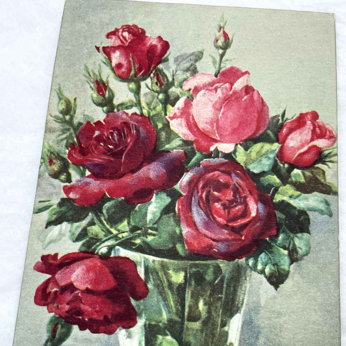 1900s - Antique English Easter Postcard - Vintage Floral Roses Vase Greeting Card - Collectible Ephemera - French Language Holiday Wish 
