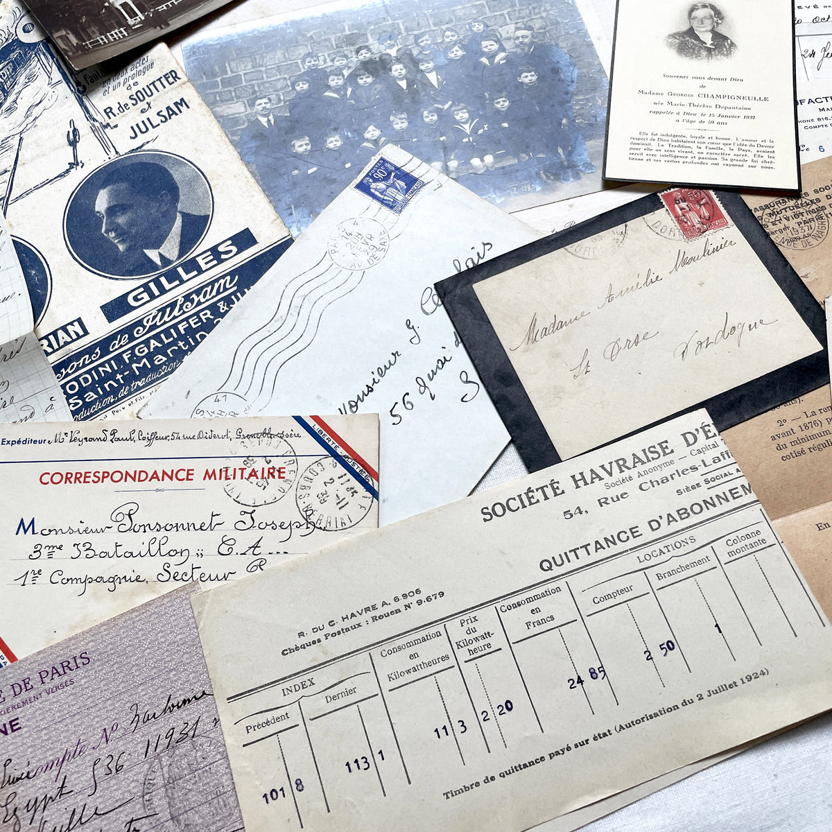 1930s - French Ephemera - Vintage Documents - Historic Paper Lot - Antique Collector's Set - Junk Journaling Supplies - Scrapbook