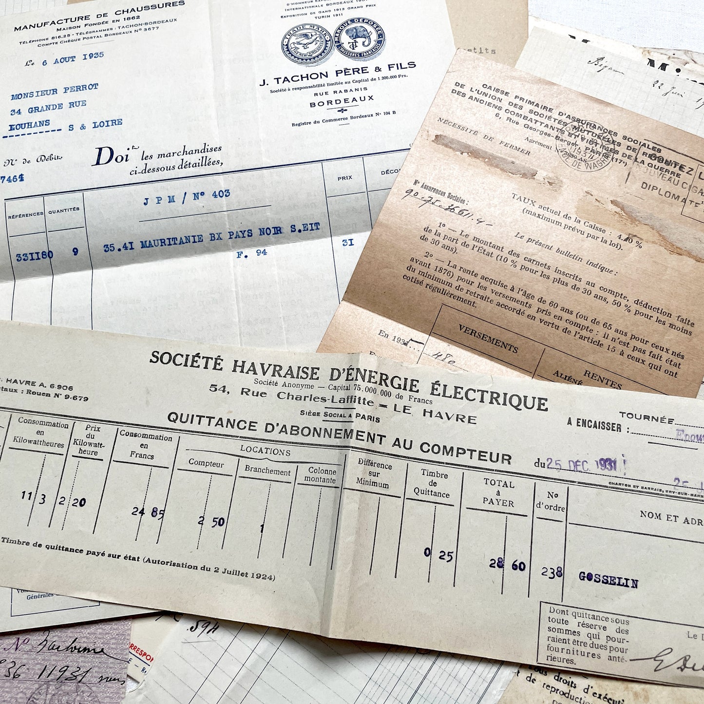 1930s - French Ephemera - Vintage Documents - Historic Paper Lot - Antique Collector's Set - Junk Journaling Supplies - Scrapbook