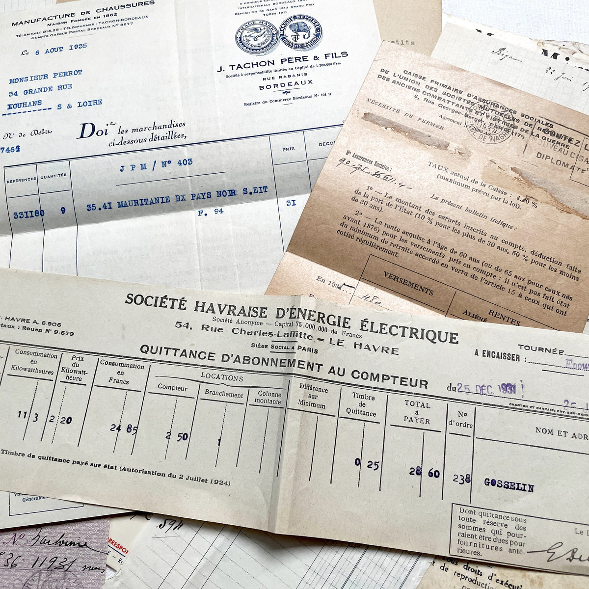 1930s - French Ephemera - Vintage Documents - Historic Paper Lot - Antique Collector's Set - Junk Journaling Supplies - Scrapbook