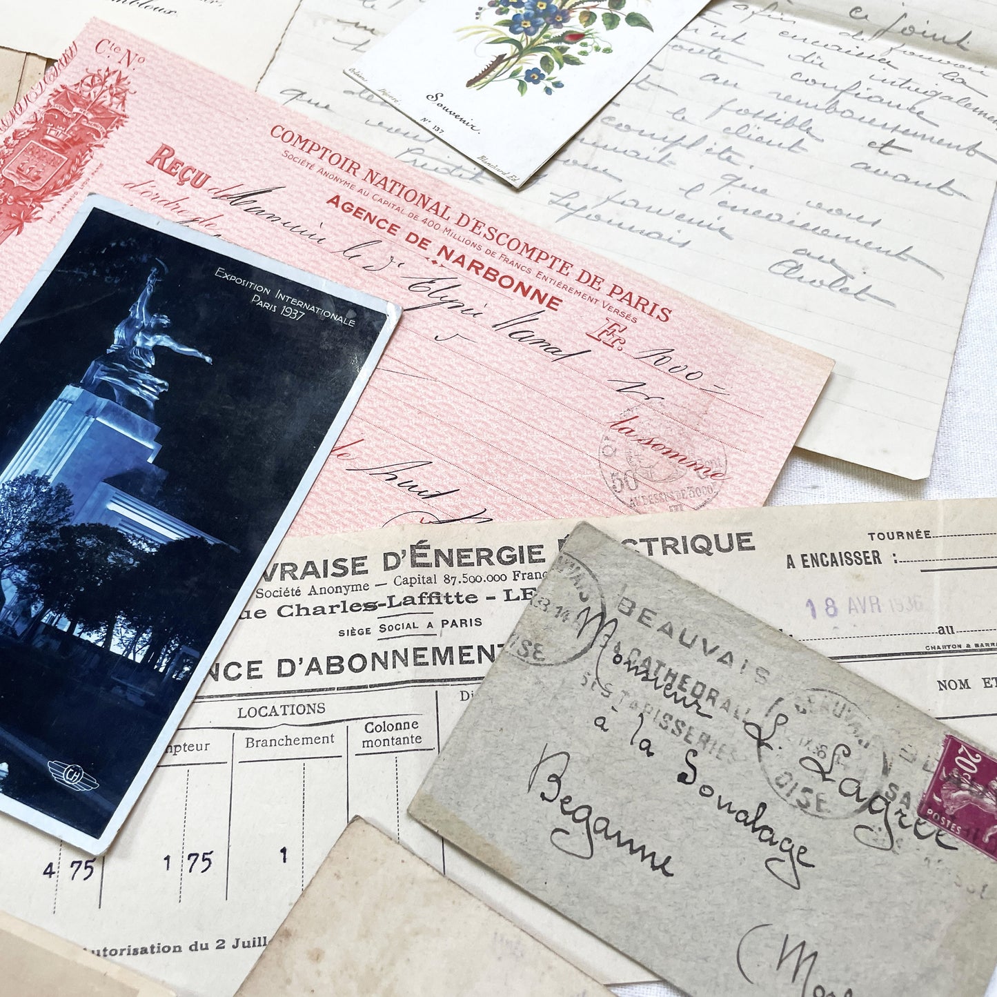 1930s - French Ephemera Lot - Vintage Paper Pack for Junk Journaling and Scrapbooking - Antique Letters, Postcards, Photos, & Invoices