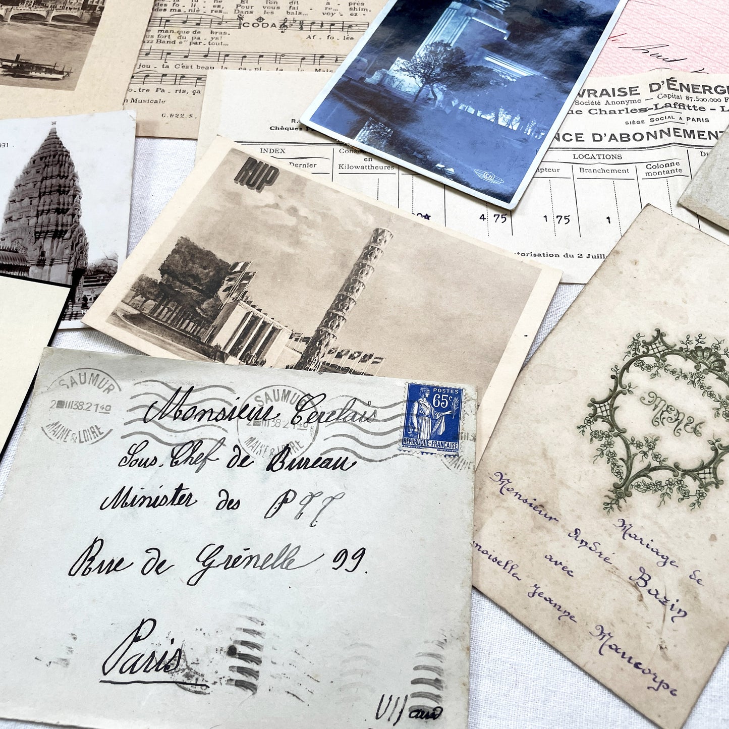 1930s - French Ephemera Lot - Vintage Paper Pack for Junk Journaling and Scrapbooking - Antique Letters, Postcards, Photos, & Invoices