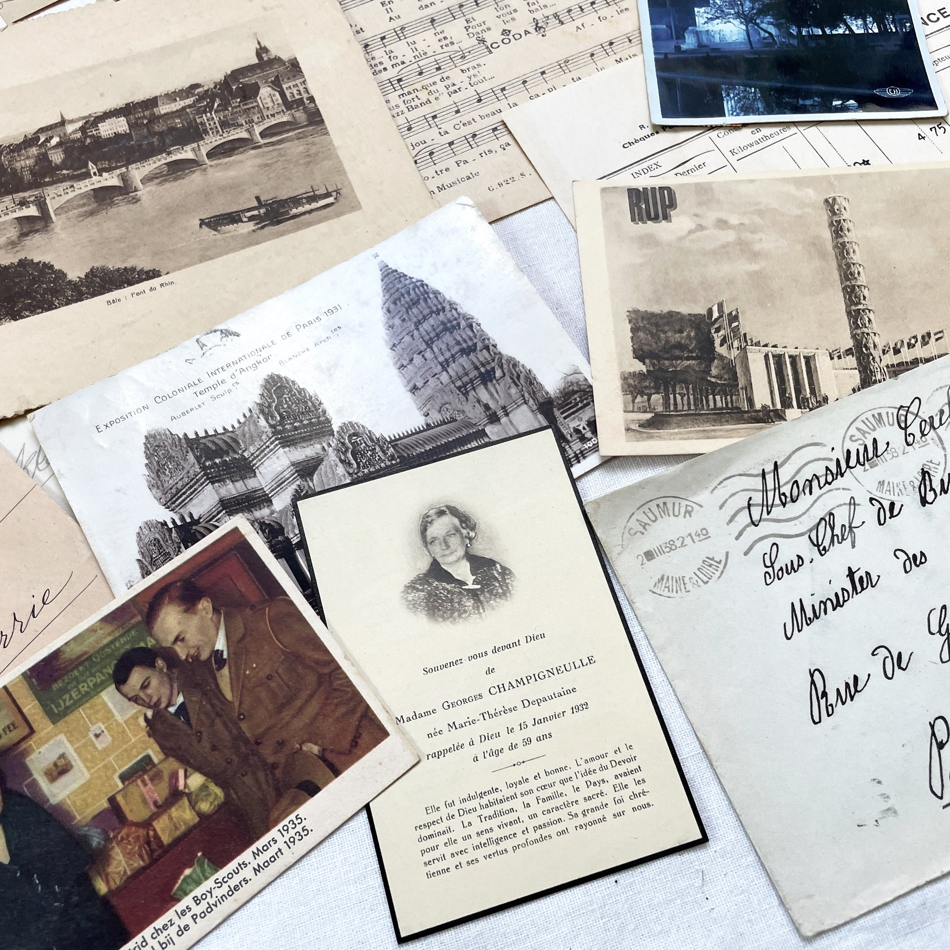 1930s - French Ephemera Lot - Vintage Paper Pack for Junk Journaling and Scrapbooking - Antique Letters, Postcards, Photos, & Invoices