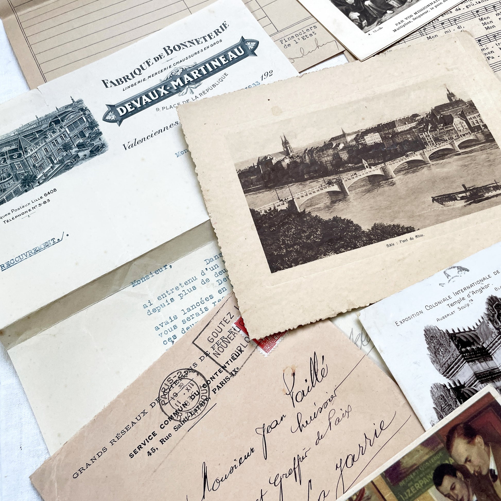 1930s - French Ephemera Lot - Vintage Paper Pack for Junk Journaling and Scrapbooking - Antique Letters, Postcards, Photos, & Invoices