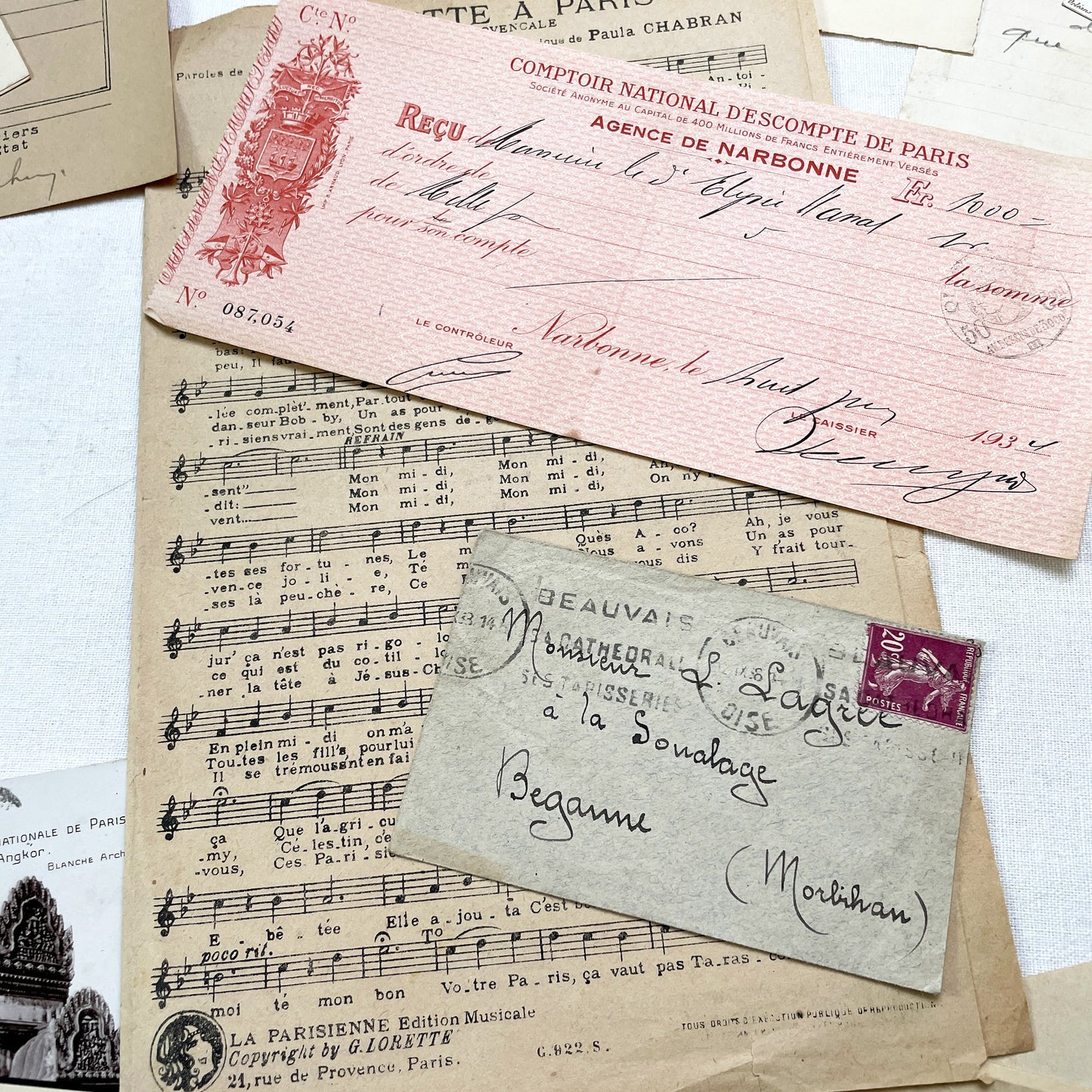 1930s - French Ephemera Lot - Vintage Paper Pack for Junk Journaling and Scrapbooking - Antique Letters, Postcards, Photos, & Invoices