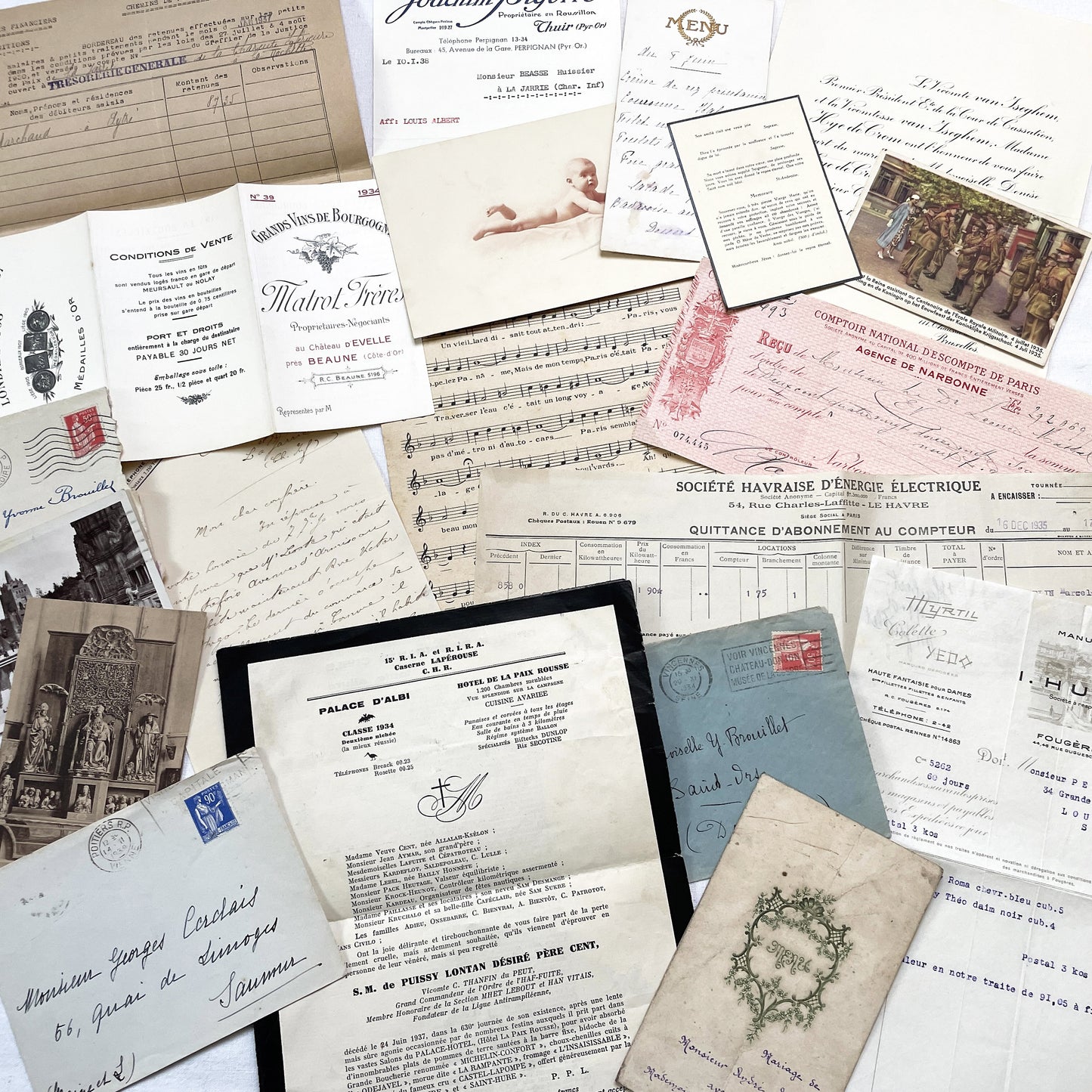 1930s - Authentic French Ephemera Collection - Vintage Paper Lot - Mixed Media - Letters - Invoices - Postcards - Historical Documents