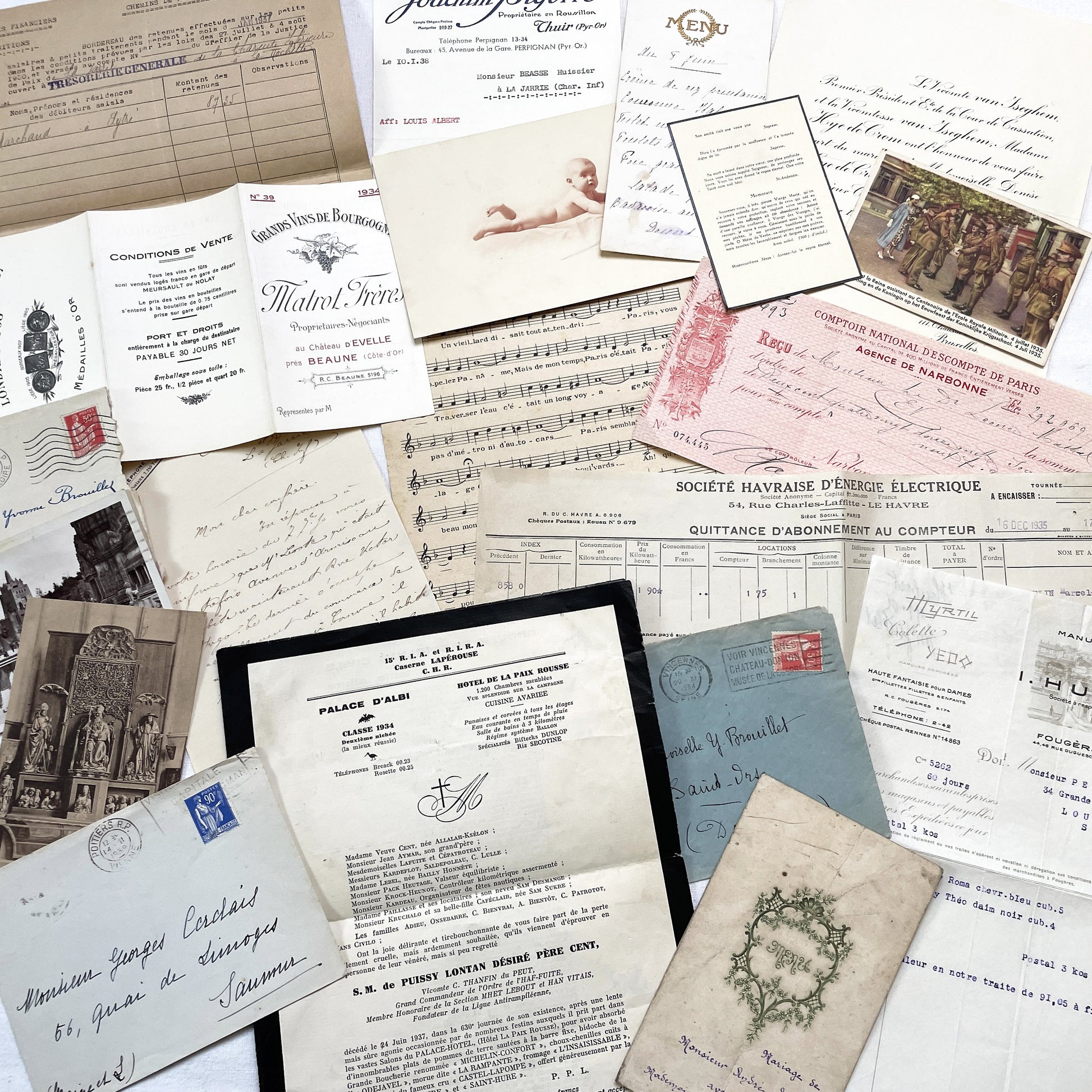 1930s - Authentic French Ephemera Collection - Vintage Paper Lot - Mixed Media - Letters - Invoices - Postcards - Historical Documents