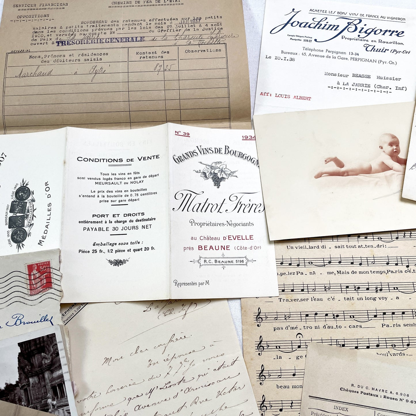 1930s - Authentic French Ephemera Collection - Vintage Paper Lot - Mixed Media - Letters - Invoices - Postcards - Historical Documents
