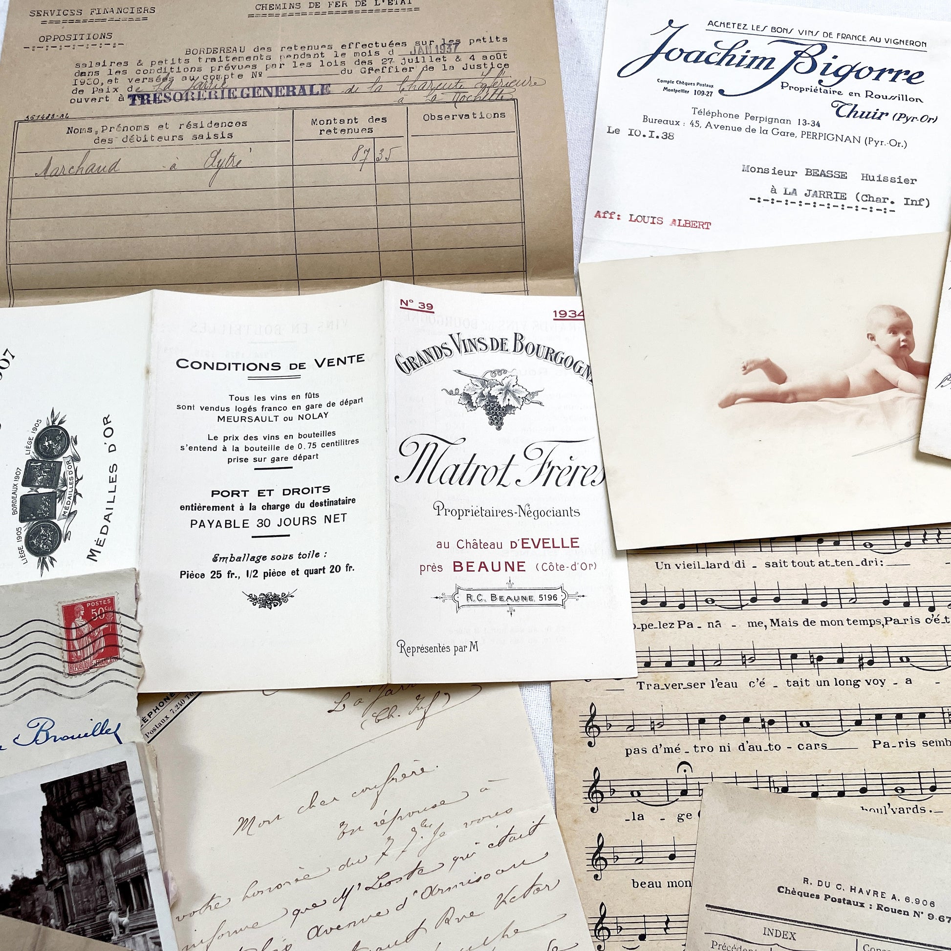 1930s - Authentic French Ephemera Collection - Vintage Paper Lot - Mixed Media - Letters - Invoices - Postcards - Historical Documents