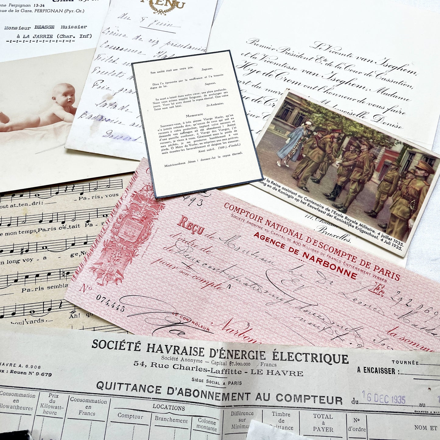 1930s - Authentic French Ephemera Collection - Vintage Paper Lot - Mixed Media - Letters - Invoices - Postcards - Historical Documents