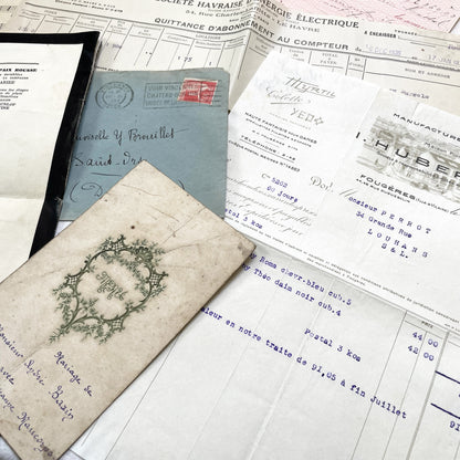1930s - Authentic French Ephemera Collection - Vintage Paper Lot - Mixed Media - Letters - Invoices - Postcards - Historical Documents