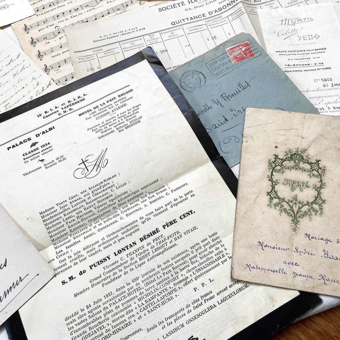 1930s - Authentic French Ephemera Collection - Vintage Paper Lot - Mixed Media - Letters - Invoices - Postcards - Historical Documents