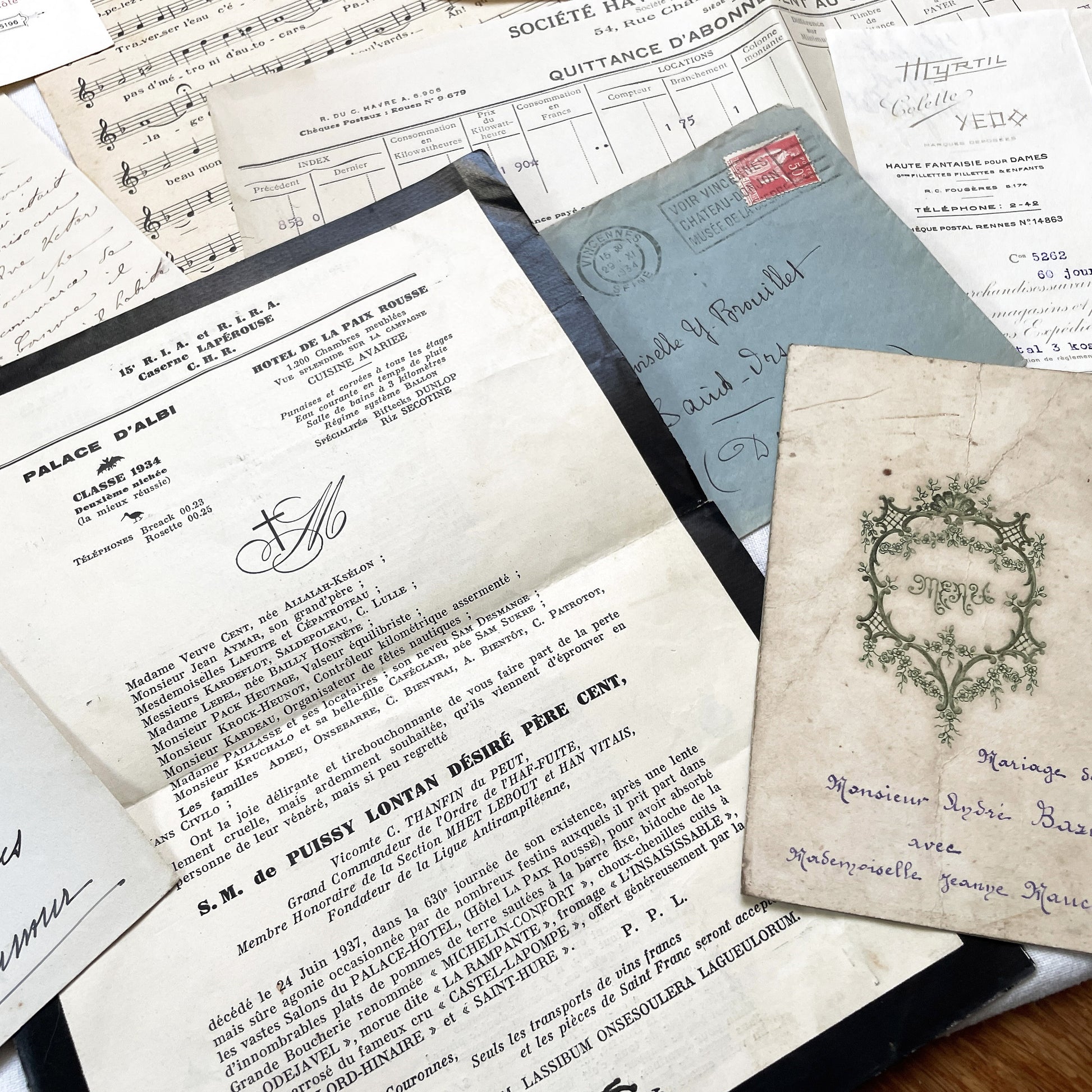 1930s - Authentic French Ephemera Collection - Vintage Paper Lot - Mixed Media - Letters - Invoices - Postcards - Historical Documents