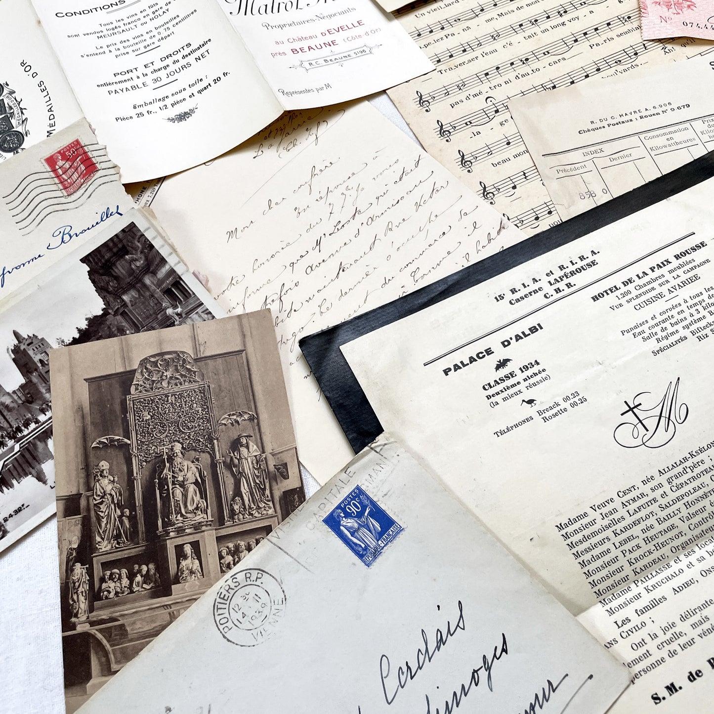 1930s - Authentic French Ephemera Collection - Vintage Paper Lot - Mixed Media - Letters - Invoices - Postcards - Historical Documents