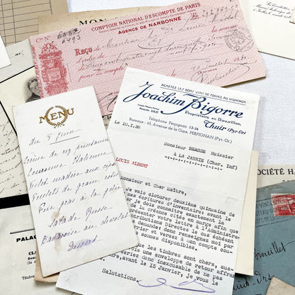 1930s - Authentic French Ephemera Collection - Vintage Paper Lot - Mixed Media - Letters - Invoices - Postcards - Historical Documents
