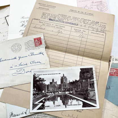1930s - Authentic French Ephemera Collection - Vintage Paper Lot - Mixed Media - Letters - Invoices - Postcards - Historical Documents