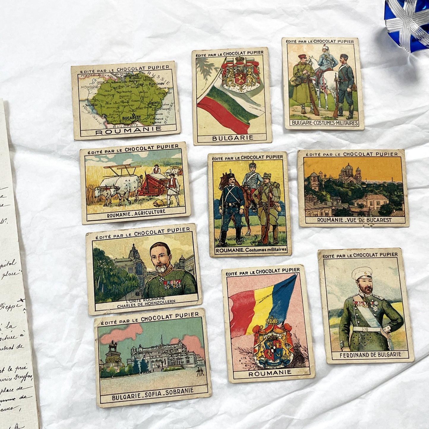 1920s - 10 Chocolat Pupier Trade Cards - Bulgaria & Romania Collection - Vintage Collectibles - Royalty & Military Uniforms - Maps & City