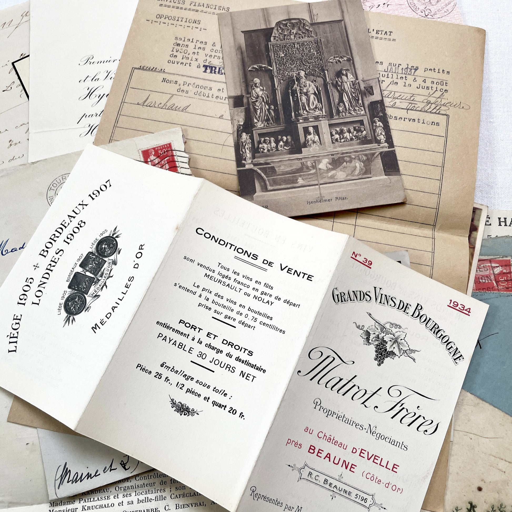 1930s - Authentic French Ephemera Collection - Vintage Paper Lot - Mixed Media - Letters - Invoices - Postcards - Historical Documents