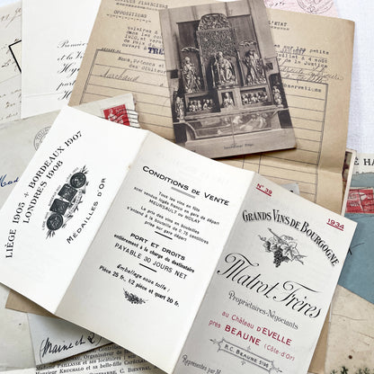 1930s - Authentic French Ephemera Collection - Vintage Paper Lot - Mixed Media - Letters - Invoices - Postcards - Historical Documents