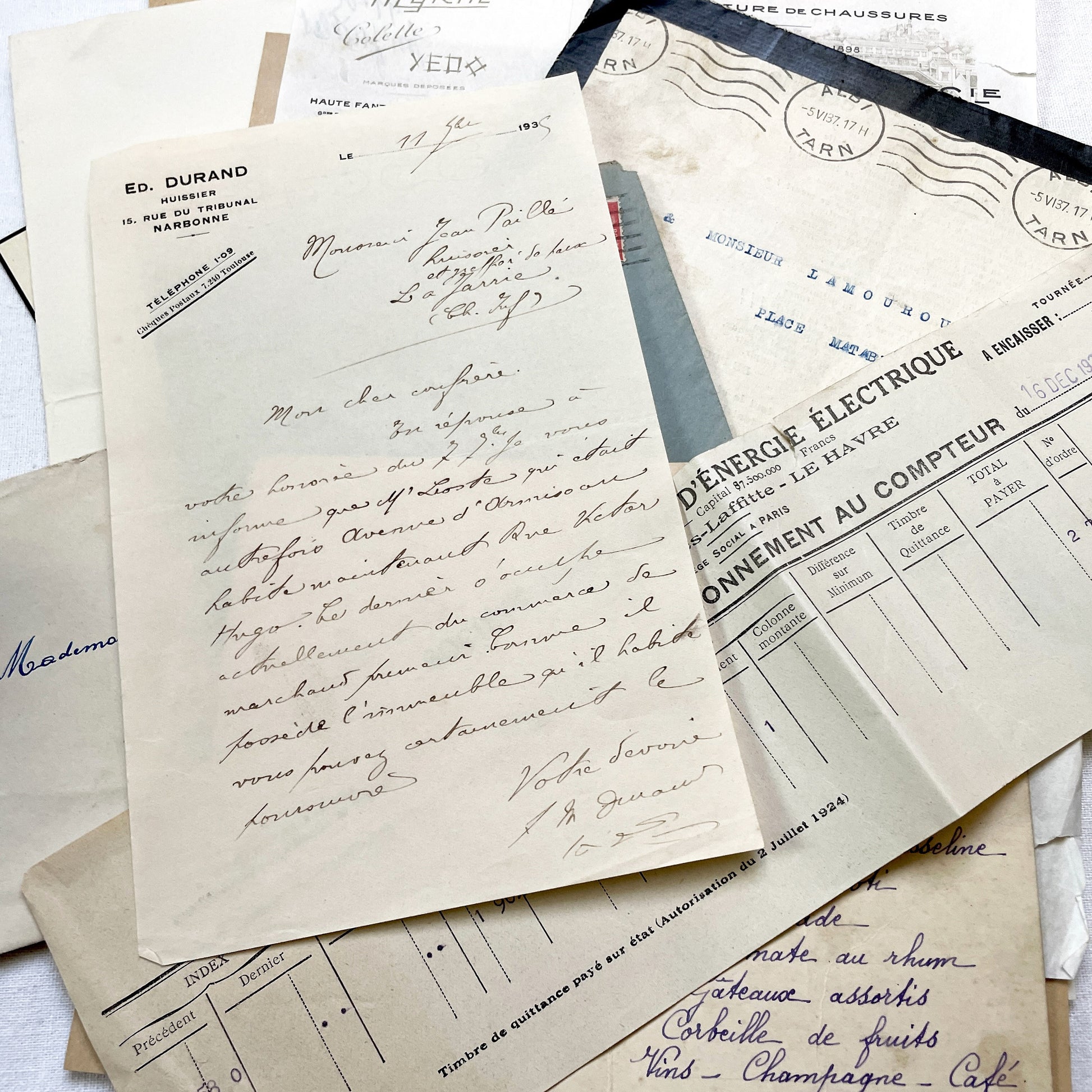 1930s - Authentic French Ephemera Collection - Vintage Paper Lot - Mixed Media - Letters - Invoices - Postcards - Historical Documents