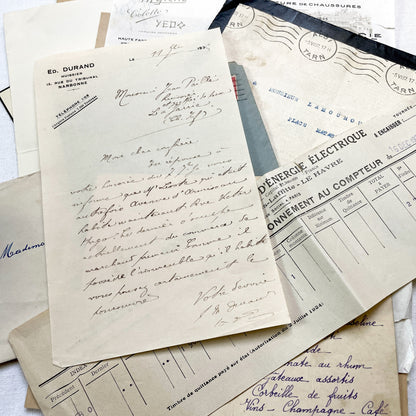 1930s - Authentic French Ephemera Collection - Vintage Paper Lot - Mixed Media - Letters - Invoices - Postcards - Historical Documents