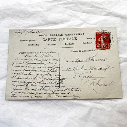 1900s - Antique French First Communion Postcard - Givors-Canal Church - 1909 Boy Photo - Religious History Memorabilia