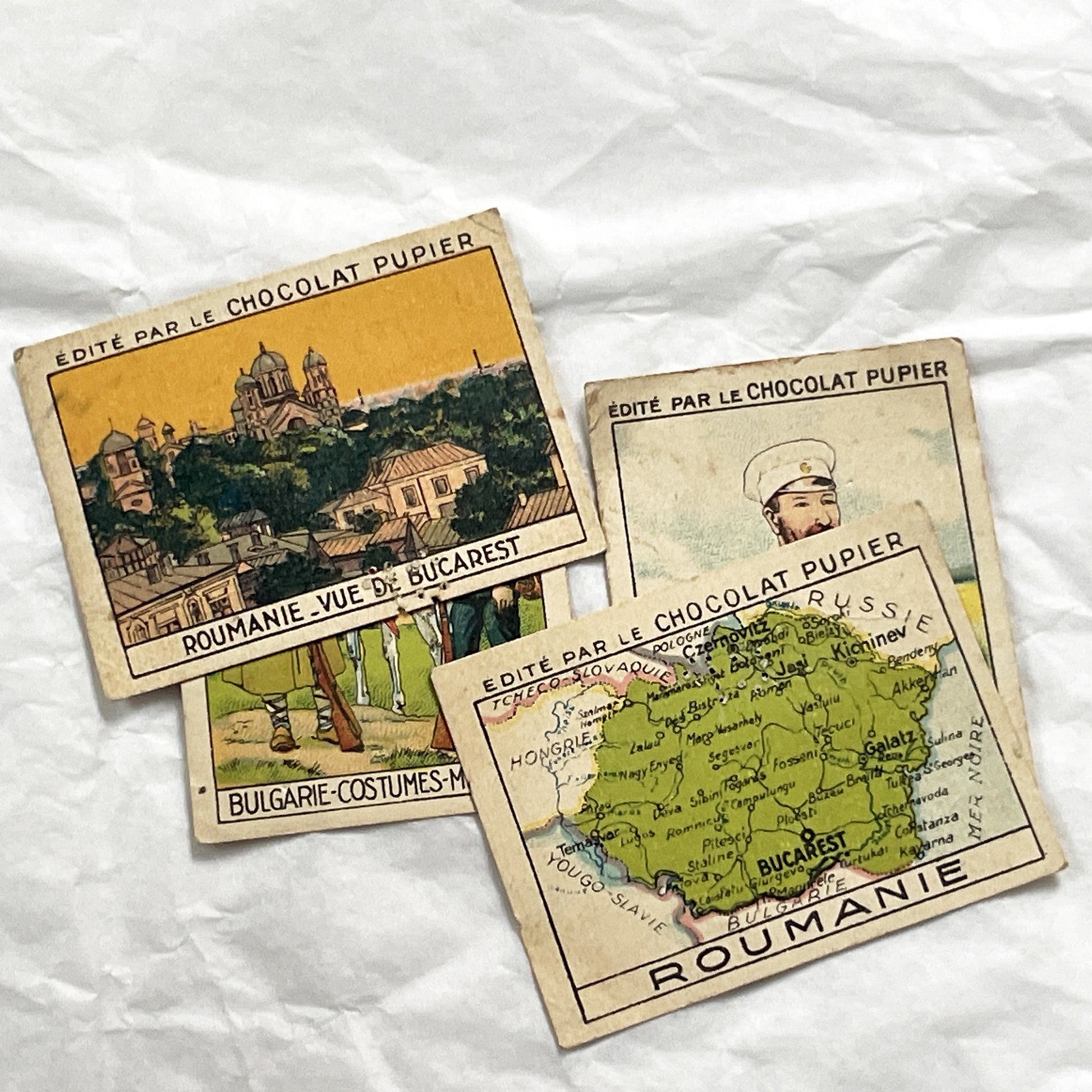 1920s - 10 Chocolat Pupier Trade Cards - Bulgaria & Romania Collection - Vintage Collectibles - Royalty & Military Uniforms - Maps & City