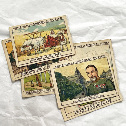 1920s - 10 Chocolat Pupier Trade Cards - Bulgaria & Romania Collection - Vintage Collectibles - Royalty & Military Uniforms - Maps & City