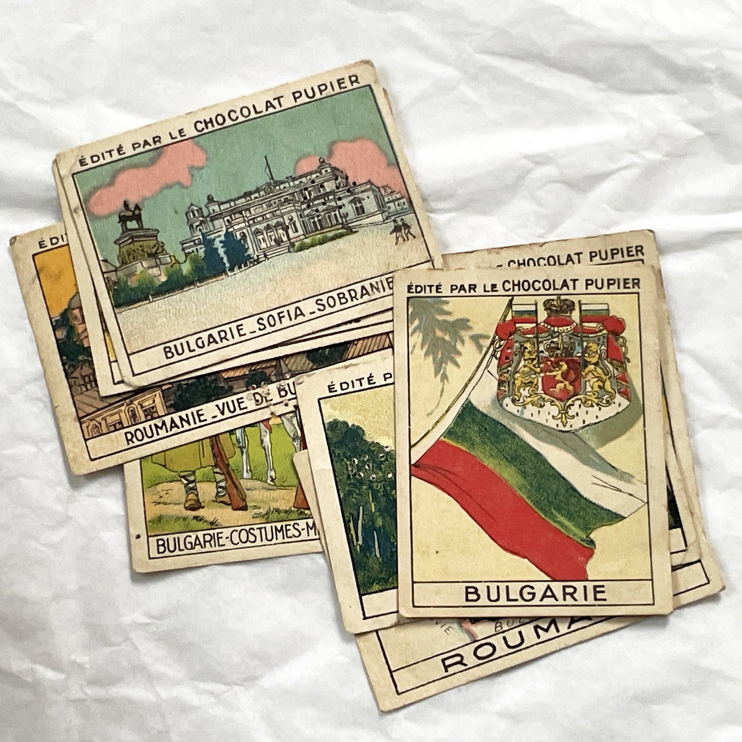 1920s - 10 Chocolat Pupier Trade Cards - Bulgaria & Romania Collection - Vintage Collectibles - Royalty & Military Uniforms - Maps & City