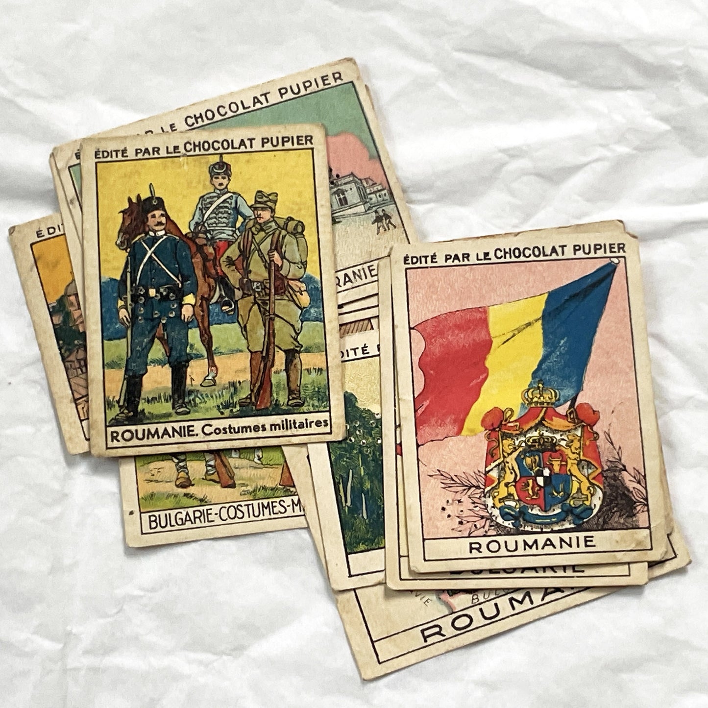 1920s - 10 Chocolat Pupier Trade Cards - Bulgaria & Romania Collection - Vintage Collectibles - Royalty & Military Uniforms - Maps & City