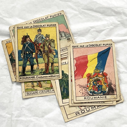1920s - 10 Chocolat Pupier Trade Cards - Bulgaria & Romania Collection - Vintage Collectibles - Royalty & Military Uniforms - Maps & City