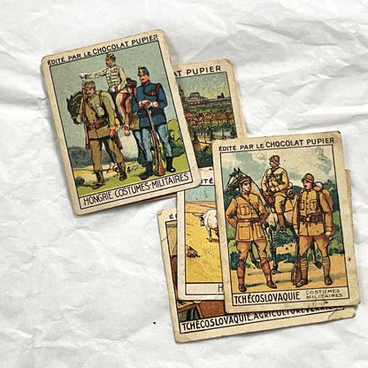 1920s - 10 Vintage Chocolat Pupier Trade Cards Set - Czechoslovakia & Hungary – Historical Figures, Military – Collectible Chromos