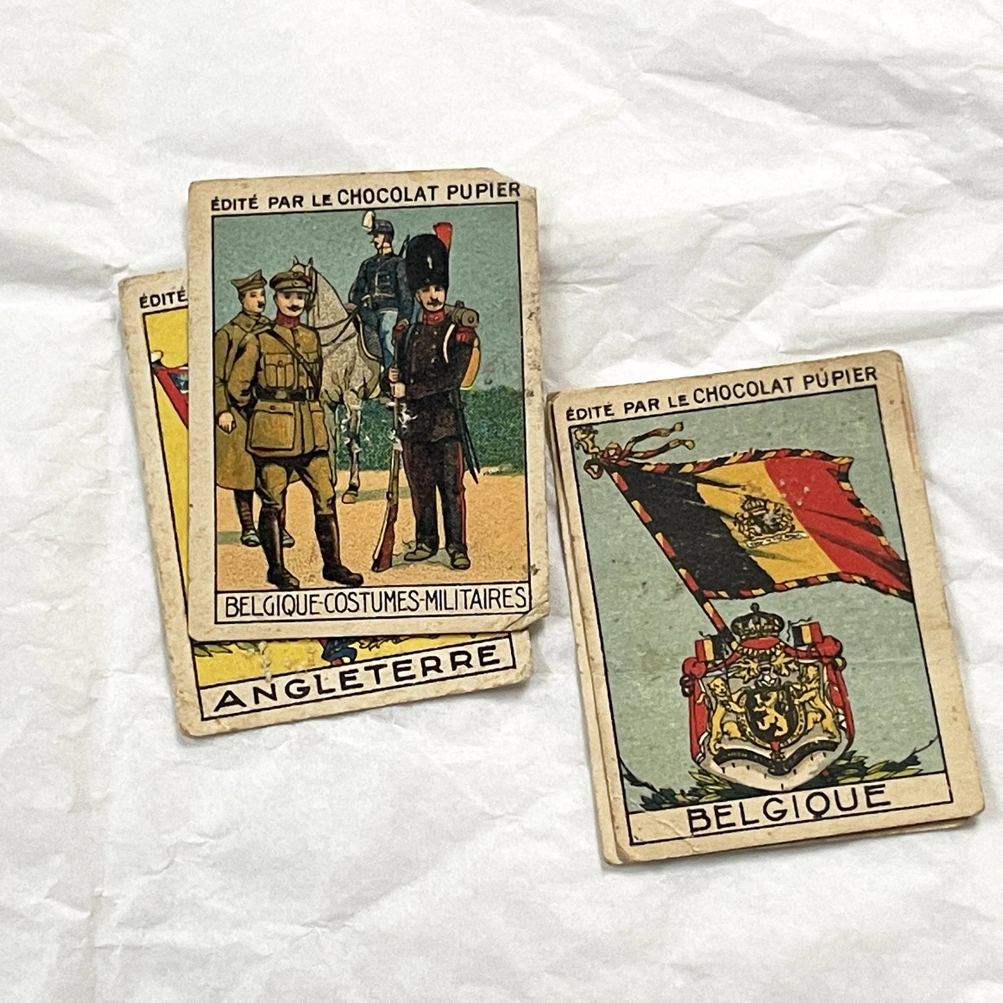1910s - 10 Chocolat Pupier Trade Cards - Belgian and English History, Royalty, Military Collectibles - Set of Ten Illustrated Chromos