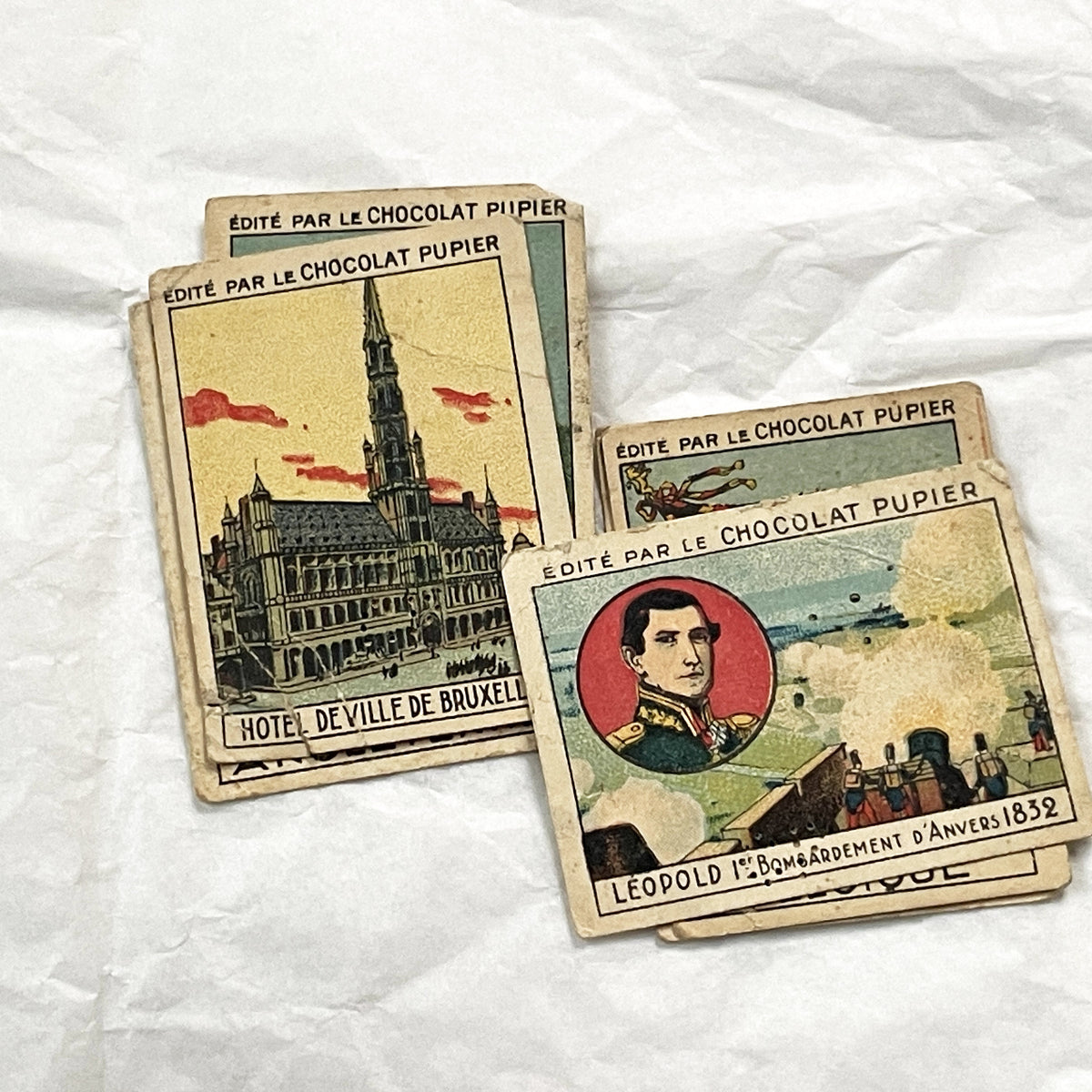 1910s - 10 Chocolat Pupier Trade Cards - Belgian and English History, Royalty, Military Collectibles - Set of Ten Illustrated Chromos