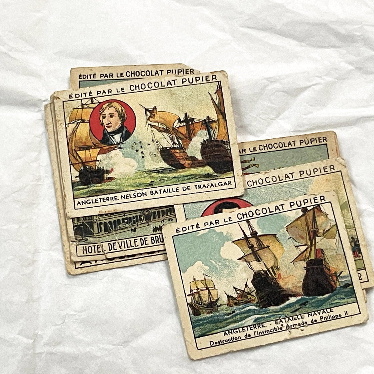 1910s - 10 Chocolat Pupier Trade Cards - Belgian and English History, Royalty, Military Collectibles - Set of Ten Illustrated Chromos