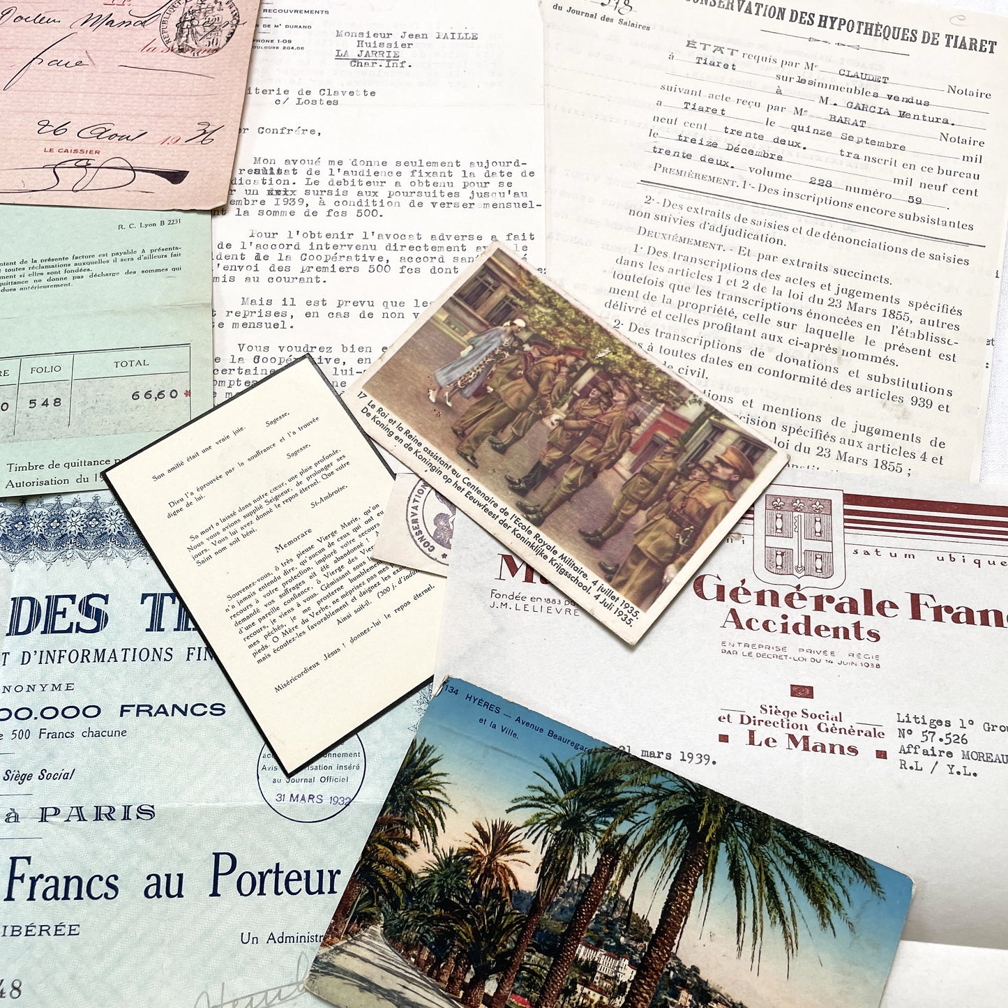 1930s - French Ephemera - Vintage Documents - Letters - Postcards - Invoices - Receipts - Financial Papers - Scrapbooking Junk Journal Lot