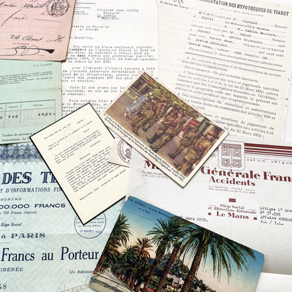 1930s - French Ephemera - Vintage Documents - Letters - Postcards - Invoices - Receipts - Financial Papers - Scrapbooking Junk Journal Lot