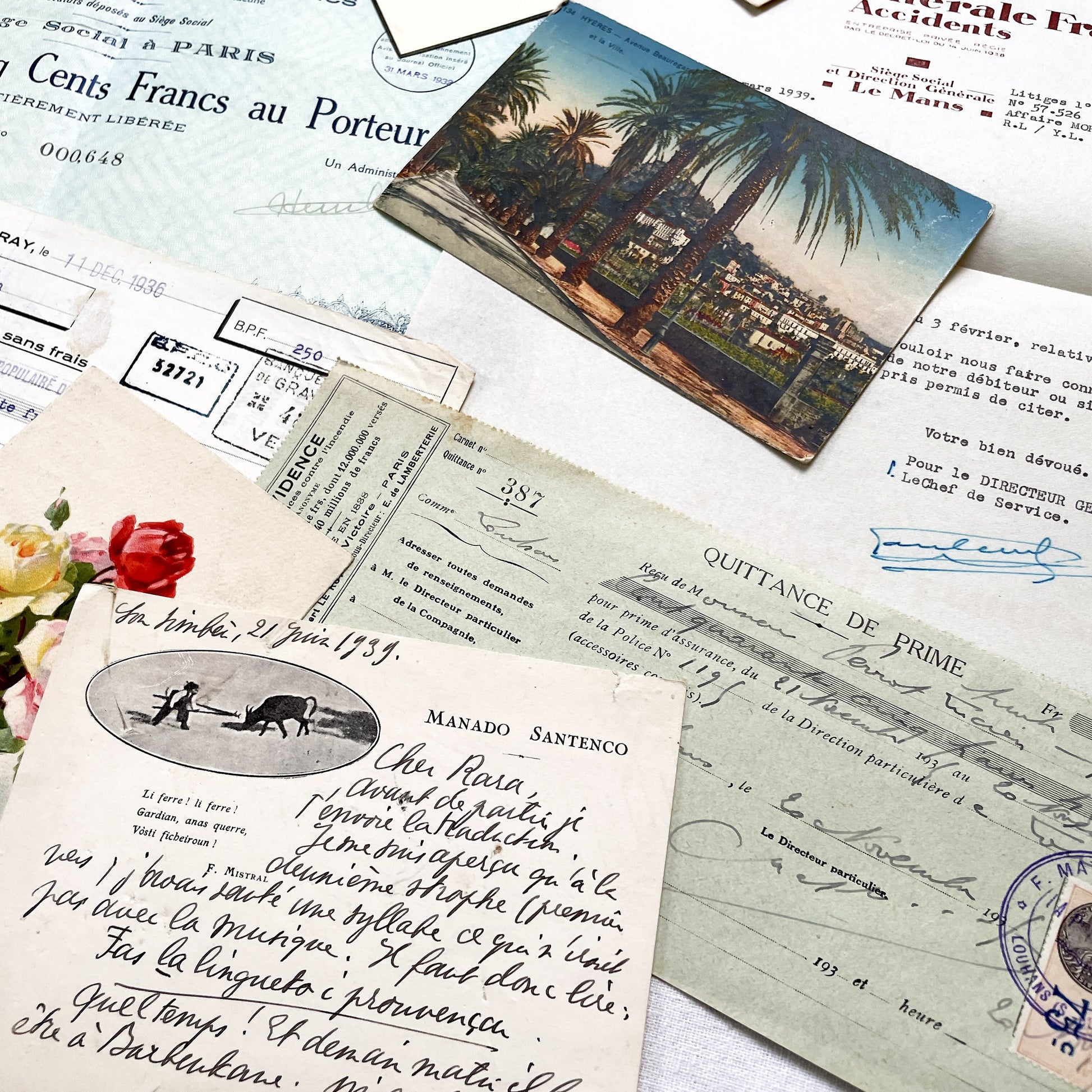 1930s - French Ephemera - Vintage Documents - Letters - Postcards - Invoices - Receipts - Financial Papers - Scrapbooking Junk Journal Lot
