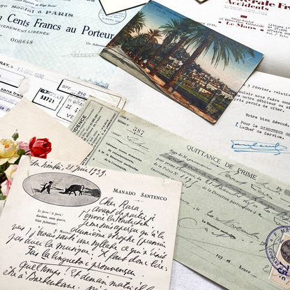 1930s - French Ephemera - Vintage Documents - Letters - Postcards - Invoices - Receipts - Financial Papers - Scrapbooking Junk Journal Lot