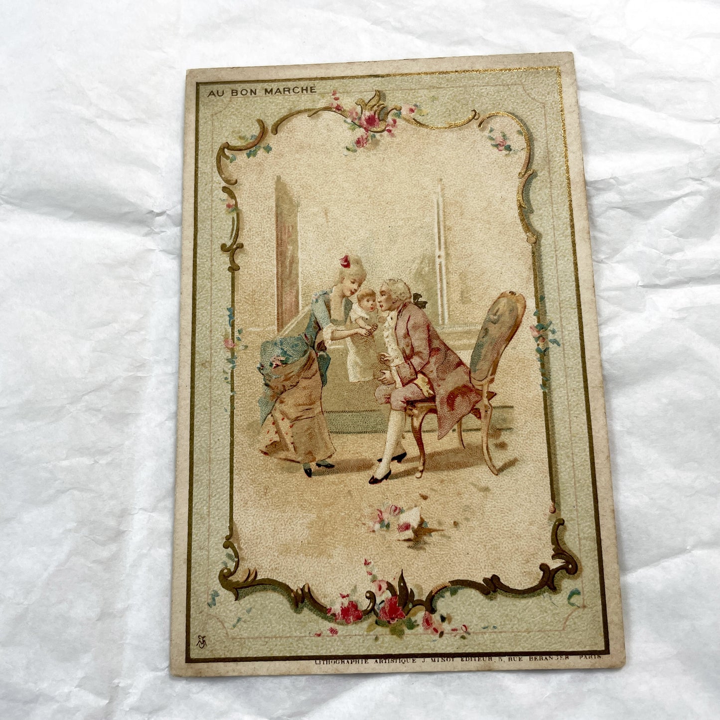 Late 19th - Parisian Advertising Chromo - Au Bon Marche Department Store - Elegant Rococo Illustrations - Vintage French Art