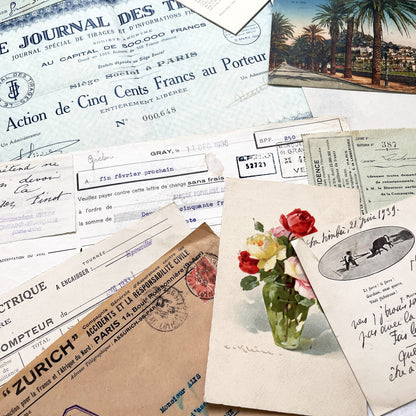 1930s - French Ephemera - Vintage Documents - Letters - Postcards - Invoices - Receipts - Financial Papers - Scrapbooking Junk Journal Lot