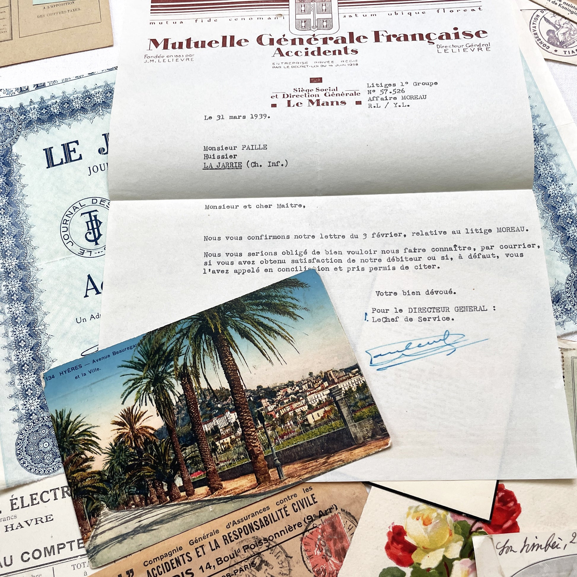 1930s - French Ephemera - Vintage Documents - Letters - Postcards - Invoices - Receipts - Financial Papers - Scrapbooking Junk Journal Lot